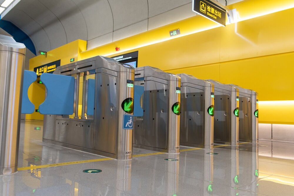 Automatic,Ticket,Checking,Machine,(turnstile),At,A,Train,Station
